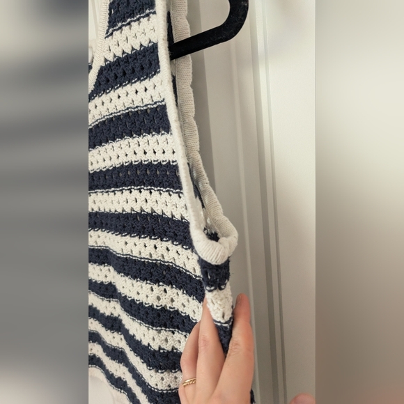 Navy Cream Cotton Crochet Tank Vest - Picture 5 of 8